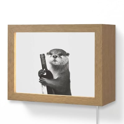 Wandlamp 20x15 cm - Oplaadbaar - Wijnfles - Otter - Zwart - Wandlampen binnen woonkamer - Slaapkamer lamp met kabel - Decoratieve nachtlamp - Vloerlamp snoer