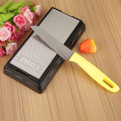 Dailygoods- Diamantslijpsteen - Antislip Silicagelbasis - Slijpsteen voor Keukenmessen - Korrel 400/1000 - Basisgrootte 175 x 88 x 30 mm - Gewicht 354g