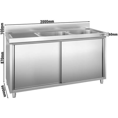 GGM Gastro Spülschrank PREMIUM - 2000x600mm - mit 2 Becken rechts Zilver