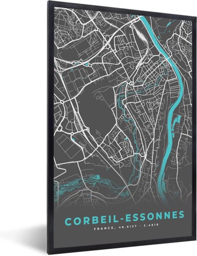 Fotolijst incl. Poster - Corbeil-Essonnes - Frankrijk - Stadskaart - Kaart - Plattegrond - 40x60 cm - Posterlijst