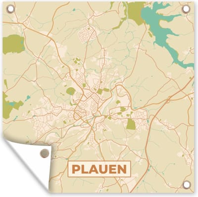 Tuin poster Plattegrond - Plauen - Kaart - Vintage - Stadskaart - 200x200 cm - Tuindoek