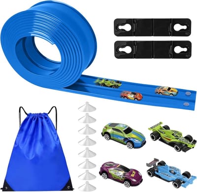Flexibele Racebaan - Autobaan Speelgoed - Urenlang Speelplezier - Inclusief 4 Auto's - 4.5 Meter - Blauw