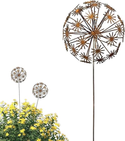 Metalen Tuin Staken - Roestige Tuin Kunst - Buiten Decoreren - Verstelbare Bloemblaadjes - 25 x 20 cm - Roestbruin
