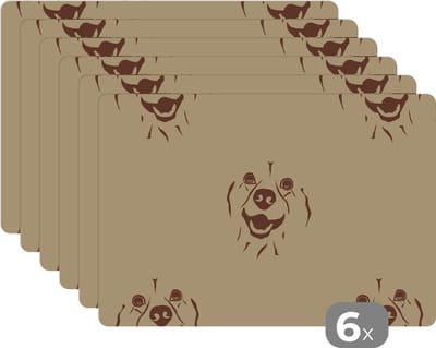 Placemat - Placemats kunststof - Hond - Vintage - Patroon - Jongens - 45x30 cm - 6 stuks - Hittebestendig - Anti-Slip - Onderlegger - Afneembaar