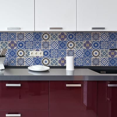 Zelfklevende tegelmuurstickers voor keuken en badkamer - 9 Camila Azulejo tegelstickers - 9 stickers 10x10cm