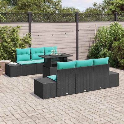 vidaXL - Tuinbank - Set - 7 - st - 6-Aantal - zitplaatsen - Zwart - en - Turkoois