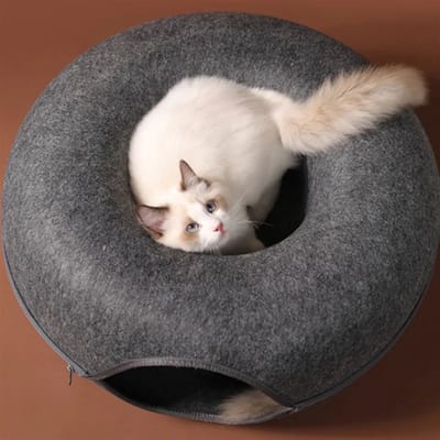 KimDo - Kattentunnel en Kattenmand S - Plezier voor uw kat - Multifunctioneel - Kattenspeelgoed speeltunnel kattenhuis – Kattenhol rond kattenspeeltjes - Cat cave donut - Antraciet