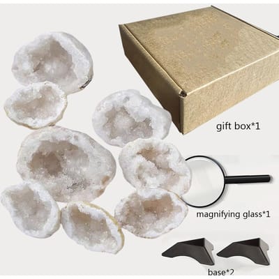 Ensemble de 8 pièces Cluster de Cristaux Géode Agate Naturelle - Spécimen Minéral Brut Pour Collection de Cristaux Guérison Chanceuse Collection Cadeau gray