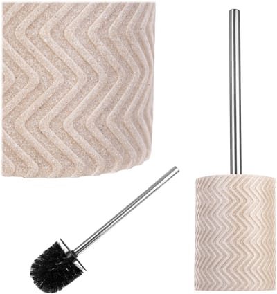 KADAX toiletborstel met houder van polyhars, toiletborstel met lange plastic handgreep, moderne toiletborstel met houder, badkameraccessoire (beige)