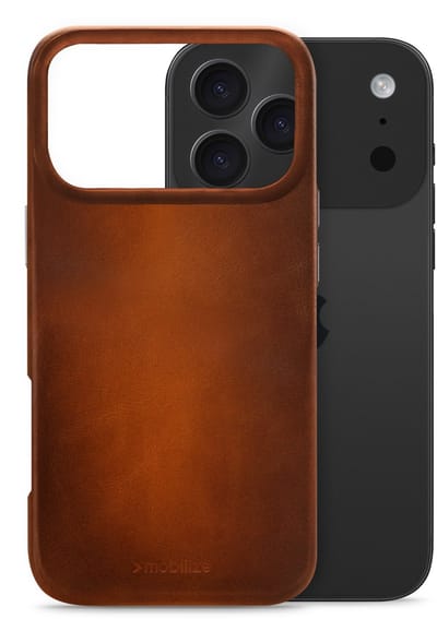 Mobilize Hoesje geschikt voor Apple iPhone 17 Pro MagSafe Telefoonhoesje Echt Leer | Mobilize Premium Backcover | Geschikt voor MagSafe | Geschikt voor Draadloos Opladen met Magnetische Ring | Geschikt voor MagSafe Case - Burned Cognac | Cognac