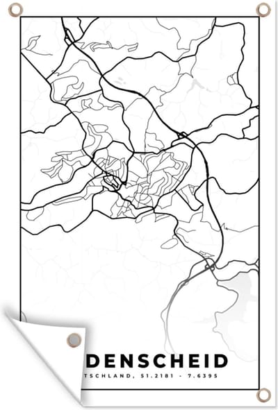 Muurdecoratie Lüdenscheid - Plattegrond - Stadskaart - Kaart - 120x180 cm - Tuinposter - Tuindoek