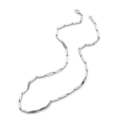 Zilverkleurige schakel ketting voor heren met langwerpige platte schakels