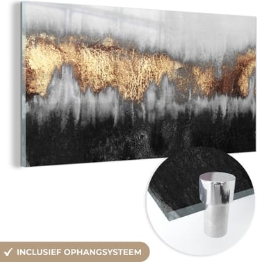 MuchoWow® Glasschilderij 40x20 cm - Schilderij acrylglas - Gold - Chic - Abstract - Foto op glas - Schilderijen