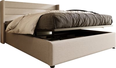 Merax Gestoffeerd Tweepersoonsbed 140x200 cm met Hydraulisch Opbergruimte - Bed met Lattenbodem - Beige