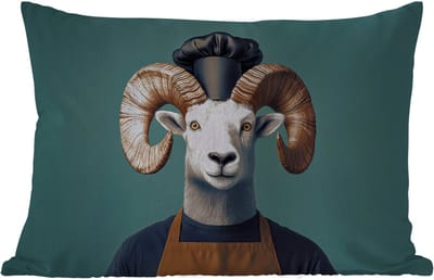 Buitenkussens - Tuin - Geit - Hoorns - Kokskleding - 50x30 cm