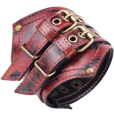 Vintage Stijl Heren Brede Dubbellaagse Koeienhuid Armband - Modieuze Unieke Verstelbare Armband gray