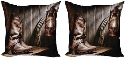 ABAKUHAUS Western kussenhoes-set – 2x40x40 cm – dubbelzijdig bedrukt – microvezel bruin