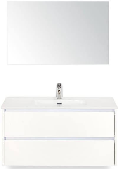Dante Badmeubelset 100 cm - Wit Hoogglans - Keramische Wastafel Wit Cover met Spiegel