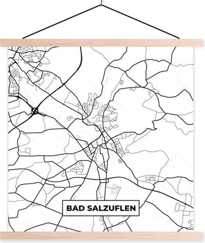 Posterhanger incl. Poster 40x40 cm - Schoolplaat - Kaart - Bad Salzuflen - Stadskaart - Plattegrond - Textielposter - Blanke latten - Stadskaart