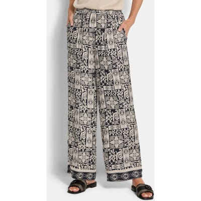 Wijde broek VERA van viscose-satijn - steengrijs / zwart / gedess. - Gr. 19 van Goldner Fashion