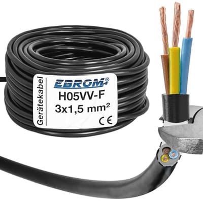 Slangleiding apparaatkabel H05VV-F 3G 1,5 mm² - zwart - 10 meter - voor huishoudelijke apparaten