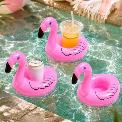 3 stuks opblaasbare flamingo drankhouders voor zwembad en jacuzzi, drijvende onderzetters voor drankjes, geschikt voor zomer, strand, vakantie en feesten