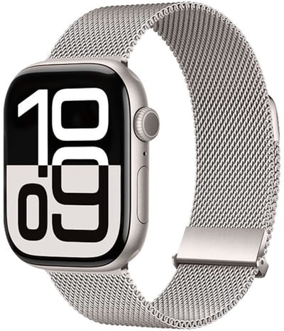 Metalen Bandje Compatibel met Apple Watch Bandjes 40mm 41mm 38mm 44mm Ultra 2 49mm 46mm 45mm 42mm, Dubbel Magnetisch Bandje voor iWatch Series 10 9 SE 8 7 6 5 4 3 2 1, Glad Metaal Milanese（Sterrenlicht，38mm/40mm/41mm/42mm(Series 10)）