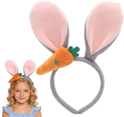 Schattige Pluche Konijnenoren met Wortel Haarband voor Carnaval, Cosplay en Pasen voor Meisjes en Jongens (Grijs)