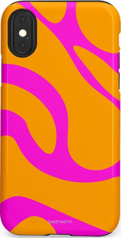 Casetastic Hoesje Geschikt voor Apple iPhone X/Xs - Stijlvolle Beschermende Duo-layer Case - Zonnige Zebra Roze-Oranje
