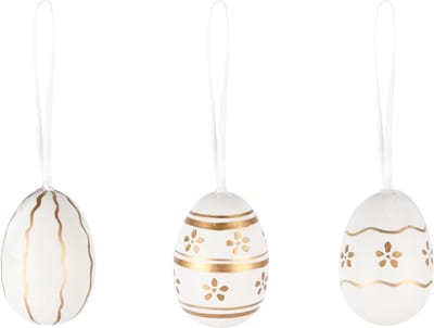 Dekoratief | Box 6 hangers eitjes, wit/goud, pvc, 11x11x4cm | A250293
