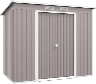 Tuinschuur - 213 x 130 x 172 cm - Tuinhuisje met Afsluitbare Schuifdeuren - Gegalvaniseerd Staal - Weerbestendig - Gereedschapsschuur - Opslagruimte Tuin - Tuingereedschap Bewaren - Buitenschuren - Tuinhuis - Lichtgrijs
