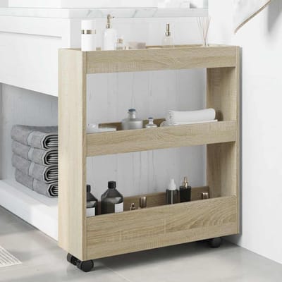 vidaXL - Opbergtrolley - smal - 3-laags - bewerkt - hout - sonoma - eikenkleurig