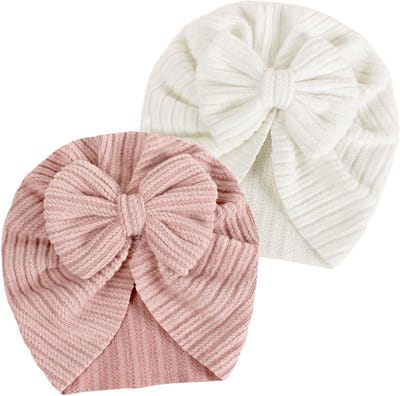 Zachte Baby Turban Hoeden met Strik, Elastische Caps voor Pasgeborenen en Peuters, Set van 2, Perfect voor Elke Gelegenheid