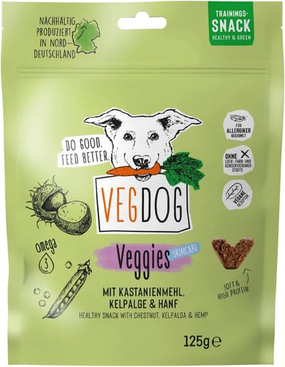 VEGDOG Veggies Skincare - Vegan hondensnacks - Huid & vacht ondersteuning - Plantaardige treats - 100% vegan