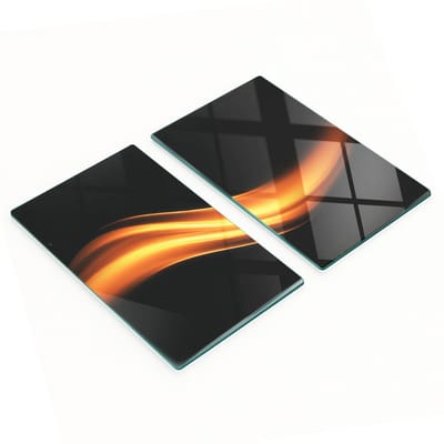 Set van twee decoratieve glazen keukenplanken met gouden golfmotief, 2x30x52 cm