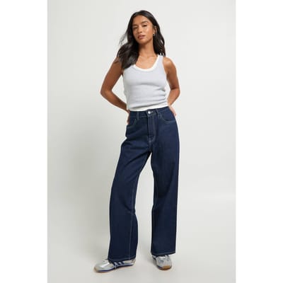 Dames Petite Boohoo Basics Hoge Taille Rechte Pijp Jeans | Indigo | Maat: 14/26L