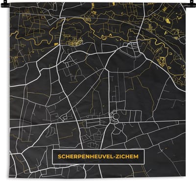 Wandkleed - Wanddoek - Plattegrond - Kaart - Scherpenheuvel-Zichem - Stadskaart - Goud - 180x180 cm - Wandtapijt