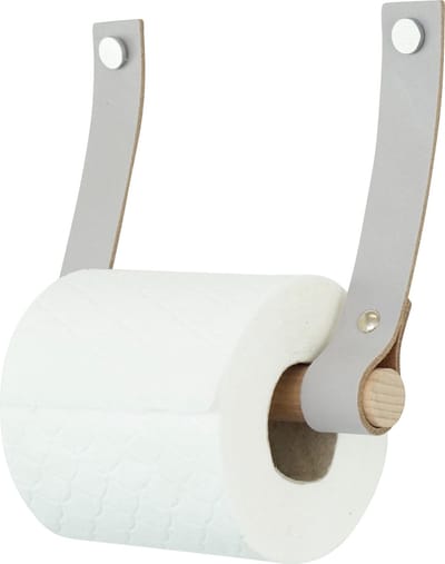 Leren toiletrolhouder (roldrager: rondhout) | LICHTGRIJS
