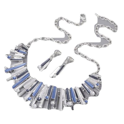 Petra's Sieradenwereld - Ketting metaal fantasie rhodium plating met bijpassende oorbellen (EM14)
