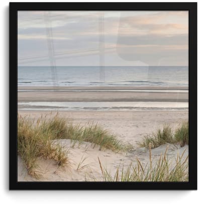 Poster in lijst - Fotolijst 40x40 cm - Posters - Zandstrand - Bewolkt - Duinen - Posterlijst zwart - Decoratie - Wanddecoratie woonkamer - Muurdecoratie slaapkamer