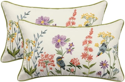 Unyqoos ® Set van 2 Kussenslopen met Bloemenborduurwerk en Vogeldesign voor Slaapkamer en Tuin