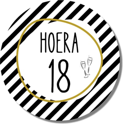 20 x Stickers 18 jaar - Sluitstickers Stickervel Cadeaustickers - Uitnodiging Feest Versiering - 18e Verjaardag - Zwart Goud Wit