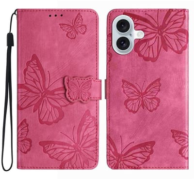Coverup Hoesje - Geschikt voor iPhone 17 Hoesje - Coverup Vlinders Book Case - Roze