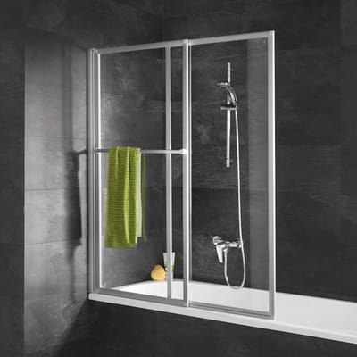 Schulte Badwand 2 delig - draaibaar en uitschuifbaar van 70-118 x140cm - incl. handdoekhouder - helder veiligheidsglas - alu