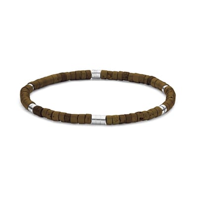 Frank 1967 – Heren Armband – 7FB-0704 Kralen Armband 4mm - Tijgeroog - Staal - Rekbaar - 20cm - Bruin