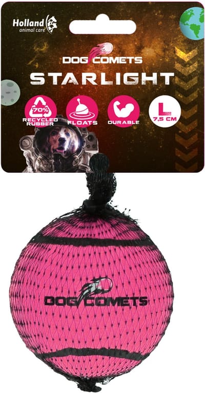 Dog Comets Starlight Tennisbal - Ø 7,5 cm - Hondenbal - Drijvend Hondenspeelgoed - Stuiterend Hondenspeeltje - Roze - 1 stuk