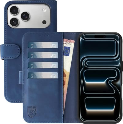 Rosso Element Geschikt voor Apple iPhone 17 Pro Max | Wallet Book Case | Portemonnee Hoesje | 3 Pasjes | Magneetsluiting | Stand Functie | Blauw