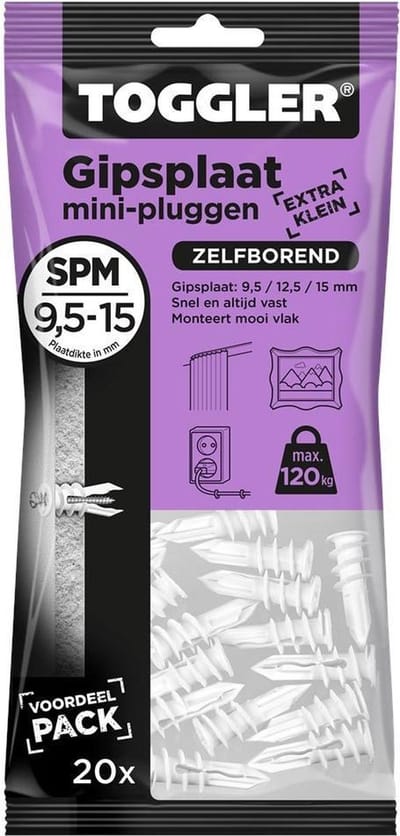 Gipsplaatplug Spm Zelfborend     Zakje 20 Stuks
