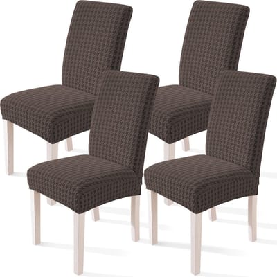 Stretch Stoelhoezen 4 Stuks, Verwijderbare Eetstoelhoezen, Universele Elastische Stoelhoes Wasbare, Eetkamerstoelhoezen, Moderne Stoelbeschermer voor Eetkamer Hotel Banket, Bruin