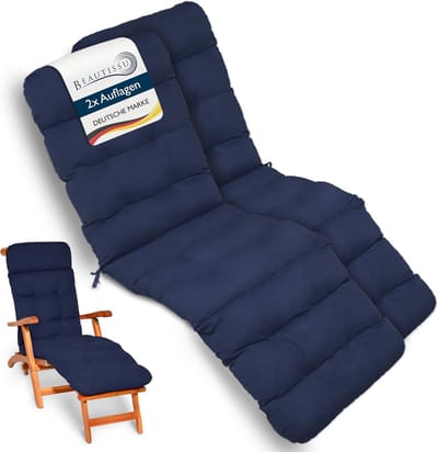 Beautissu 2x Deckchair Kussen 200x50x8 cm - Ligstoelkussen Donker Blauw - Matraskussen voor Hangmatten en tuin-/terrasstoelen - Flair DC
